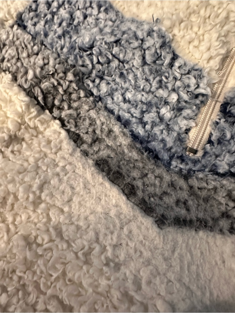 2/$15 Cream Pocketed Sherpa Pullover with Blue-Gray Chevron - Picture 5 of 9